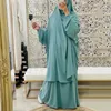 Etniska kläder Jilbab 2-delat set muslimska kvinnor hijabklänning Bönplagg Abaya Lång Khimar Ramadan arabisk klänning Abayas set islamiska kläder R