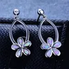 Stud mignon femme fleur boucles d'oreilles Vintage couleur argent Double pour les femmes Boho blanc bleu opale de feu boucles d'oreilles