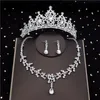 Earrings & Necklace Korean Crystal Bridal Jewelry Sets For Women Bride Tiaras Crown Wedding SetsEarrings