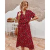 Summer Polka Dot Dress Ladies Leopard Print Shirt Dress, Bohemian, Mid-length, High Waist, Beachwear, Vacation, 220418