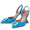 Luxury Designer Woman Sandals Italy Amina Muaddi Black Satin Begum Sling Heels Begum Crystal Brooch Slingback Pumps women slippers Shoes