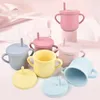 468 PCS Baby Soft Silicone Sucker Bowl Plate Cup Bibbs Spoon Fork Set Nonslip Tableware Childrens matningsrätter BPA gratis 220715