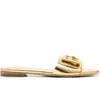 Tasarımcı Düz ​​Kadın Terlik Düzleri Lüks Marka Ayakkabı Tüp Metalik Deri Madalyon Düz Sandalet Yaz Plajı Sandal Slayt 35-43