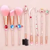 Sailor Moon Makeup Brushes 8pcs Anime Magic Wand Cosmetics Brush Set with Pink Pouch Professional Foundation Powder Flat Eyeline Blush Brushes Kit