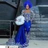 Blue Gorgeous Crystal Royal Formal Dresses Sleeves Mermaid Satin Beadings Custom Made Long Women Aso Ebi Aftonklänningar