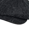 Berets 100% Wool Men's Brand Winter High Quality Black Sboy Caps Herringbone Octagon Cap 2022 Women Gatsby Flat Hat BJM39Berets