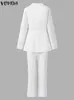 Women Long Sleeve Lapel Suit 2022 Casual Blazer Ropa De Mujer Jackets VONDA OL Office Formal Coats Long Trousers Suits 2PCS T220729