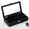 5/8/10/12 Slots Watches Box Organizer Black Watch Wood Holder Fashion Gift For Men 220428