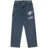 Autunno streetwear retrò hip-hop lettera ricamo jeans pantaloni larghi a gamba dritta gamba larga per uomini e donne coppie 220328