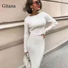 Gitana 2021 Pullover de suéter de malha feminino e saia de 2 peças Conjunto de manga longa esbelta Tops de malha de malha