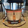 Luxury Women s Bag High Quality Plaid Canvas Leather Bucket With Tag Classic Designer Drawstring Female Shoulder Handbag 220627