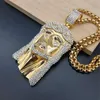 Pendant Necklaces Golden Big Jesus Christ Head Stainless Steel Necklace With Chain For Men Iced Out Rhinestones Hip Hop Christian JewelryPen
