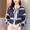 Luxo vintage barroco impressão blusas femininas manga longa lapela botão camisa senhoras do escritório camisas de seda impressão 2022 primavera outono woman235w