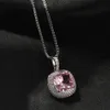 Herren Hip Hop Halskette Schmuck Rosa Edelstein Anhänger Halsketten Silber Iced Out Anhänger