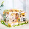 DIY Dollhouse Kit Wood Doll Houses Miniature Furniture Kit Casa med dammskydd Led Toys for Children Birthday Present