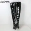 Sorbern Lace Up Geri Çizmeler Kadın Fetiş Yüksek Topuklu 15 cm Kasık Uyluk Boot Platformu Eşcinsel Dans Botları Özel Geniş veya Slim Fit Bacaklar