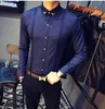 Moda tasarımcı erkek gömlek rahat bahar smokin gömlek erkek nefes alabilen elastik ince uyum uzun kollu gece kulübü gömlekleri gömlek