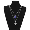 Pendant Necklaces Gold Chains Pretty Egyptian Ankh Key Of Life Beautifly With Red Ruby Cross Necklace Set Men Bling Hip Hop J Bdehome Dhmt2