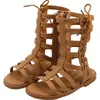 الأحذية الصيفية Girls Gladiator Sandals Crosstied Boots for Baby Kids Shoes Nasual Roma Lace Up High Top Sandalias Botas 220621