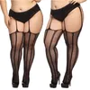 Grand Big Plus Taille Graisse Femmes Surdimensionné Résille Noir Bas Ouvert Crotchless Corps Collants Serrés Exotique Sexy Lingerie Érotique 220505