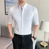 Plus size 5xl-M Summer Business Formalne noszenie na pół rękawie męskie koszule społeczne sukienka prosta Slim Fit Casual Office Chemise Homme 220516