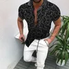 夏の男性服ヨーロッパアメリカンレトロトレンドシャツカジュアルファッションプリントカーディガンメンズ半袖シャツ220527
