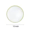 1 PC clair chargeur plaque avec or perles jante acrylique plastique décoratif Service assiettes dîner servant mariage fête de noël décors 220307