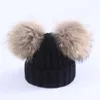 Mother Kids Warm Winter Caps Real Pom Pom Pom Beanie Wool Cappello a maglia per bambini Girls Pompom Raccoon Bernie Cap Bonnet208P