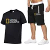 National Geographic Tracksuit Sets Men's Casual Brand Fitness Sweatshirt Two-piece T-shirt Shorts Men's Hip Hop Fashion Clothing 220610