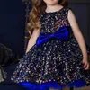 Gold Girls Pageant Dresses Sequined Toddler Ball Gowns Jewel Long Sleeves Formal Kids Party Christmas Gown Flower Girl Dresses for Weddings