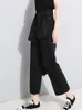 [Eam] Spring High Waist Lace Up Black Slim Temperament Trend Fashion Women's Wild Casual Wide Leg Pants LA2 220325