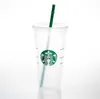 Tasses Sirène Déesse Starbucks 24 oz / 710 ml Tasses en plastique Gobelet réutilisable clair à fond plat Couvercle en forme de pilier Tasses en paille mug 915 fuzhenkai