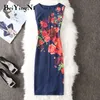 Beiyingni Summer Bodycon Dress Floral stampato senza maniche Slim Elastic Fashion 40 colori Sundress Women Vintage OL Vestidos 220514