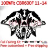 Kit de carrosserie OEM pour HONDA CBR 600 F 600F C CBR600 F F4i 11-14 ans Carrosserie 139No.57 CBR600F 11 12 13 14 CBR600F4i 2011 2012 2013 2014 Carénages de moulage par injection noir blanc