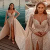 Precioso vestido de novia de sirena con lentejuelas Vestidos de novia sexy de cuerpo entero con abertura alta Vestidos de matrimonio con tren desmontable por encargo Vestido De Novia