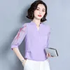 여자 블라우스 셔츠 여자 봄 여름 레이디 패션 캐주얼 반 소매 v- 넥 칼라 사무실 자수 blusas tops ct0330women 's