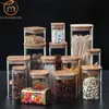 Sealing Kitchen Grain Tea Mason Storage Tank With Bamboo Cover Glass Jars For Spices Condiments Organizer Airtight Container 220719