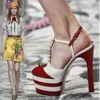 Mode högplattform nitar sandaler kvinnor t visar fest röda mattor pumpar dam gladiatorer sexiga skor