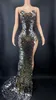 Stage Wear Brillant Plein Argent Miroirs Robe Longue Noire Femmes Anniversaire Fête De Bal Soirée Célébrer Robe Performance WearStage