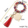 Bracciale con perline in legno Gioielli Leopardo Grano Nappa Braccialetti con perline a mano Bracciale con frange arcobaleno Portachiavi da polso Portachiavi Borsa con ciondolo