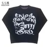 Mens Sticking Sweater Women Cartoon Cat Mönster överdimensionerad Knited Pullover Casual Streetwear Cotton Warm Sweaters New Autumn T220730