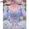 Lilac Half Puff Sleeve Appliques Lace Quinceanera Dress Ball Gown With Cape Off The Shoulder Beading Ruffles Pageant Sweet 15 Prom Dress Custom Made CL0481