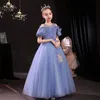 Blue Girls Pageant Sequined Toddler Gowns Jewel Long Formal Kids Party Ball Gown Flower Girl Dresses For Weddings 403