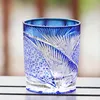Crystal Clear Whisky Glass Ręcznie rzeźbiony japoński w stylu Brandy Picie szklany niebieski i czerwony