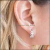 Charm Sier Earrings Leaves Fl Zircon Hoop Female Fashion Simple Gorgeous Jewelry Valentine Gift Gold Circle Stud Drop Delivery 2021 Ne Dhknd