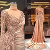 2022 Plus Size Arabo Lussuoso Sirena Abiti da sera sexy Sheer Scollo a V Perline Paillettes Prom Formal Party Abiti da secondo ricevimento