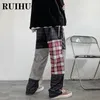 Ruihuo patchwork plaid streetwear broek mannen kleding Koreaanse mode heren joggers 3xl lente aankomsten 220719
