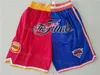 Hombres Baloncesto Just Don Dikembe Mutombo Short con bolsillo Cremallera Fly Bryant Reeves Pantalones de chándal Usar Cordón Deporte Cintura elástica Patrick Ewing Pantalón Hip Pop Costura