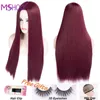 Cabello Peleras sintéticas Cosplay Long Long Black Wig Campo sintético con flequillo Rojo Borgoña Ombre 613 Rubia S para mujeres Msholy 220225