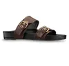 BOM FLAT MULE Coole, mühelose Hausschuhe, stilvolle Slides, 2 Riemen mit angepassten goldenen Schnallen, Damen-Sommer-Strandsandalen mit mehr Farben